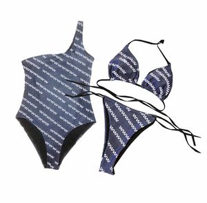 Marca de um ombro banho carta impressão bikini conjunto feminino marca um pedaço maiô férias verão nadar tanga biquinis