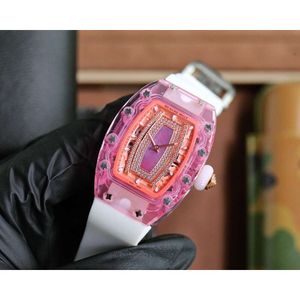 Fantastische Designer-Damenuhr RM07-02, rosa Lady-Saphir-Armbanduhr mit Box 0A16, hochwertiges mechanisches Uhrwerk, Uhren mit Kautschukarmband, Montre Ice Out Luxe