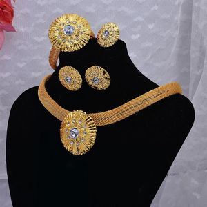 Ohrringe Halskette Dubai Gold 24K Schmuck Sets Für Frauen Afrikanische Braut Zirkon Stein Geschenke Party Ring Armband Set277Q