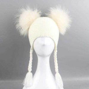 Beanie/Skull Caps 2022 Hot Selling Baby Infant Beanie Hat With Earfls Angora Soft Warm Pur Pom Sticke Hat barn Söta barn Vinter CSL231202