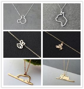 10st Gold Silver Honey Bee Elk Deer Bird Hedgehog Dinosaur Cat Dog Head Pendant Chain Halsband Animal Choker för kvinnor