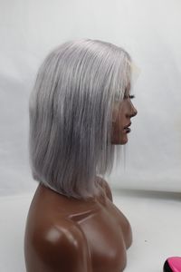 Kort grått mänskligt hår peruker spetsar främre grå spets frontala peruk silver salt och peppar HD transparent 613 spets fram peruk 13x4 150%