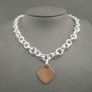 Top Craft S925 Sterling Silver Love Pendant Necklace For Women Man Classic Rose Gold Heart-Shaped Pendant Charm Chain Halsband Lyxvarumärke smycken halsband