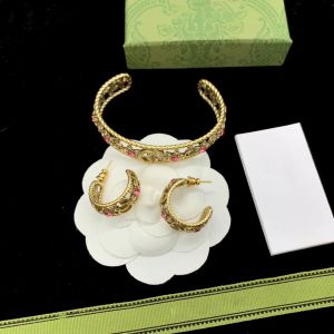 Hoop Earrings Brass Pink Diamond Floral Alphabet earrings designer for women fashion gorgeous luxury brand celebrity same style new earrings top jewelry with box