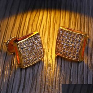 Stud Hip Hop Fl Diamantes Ear Studs para Homens Geometria Cz Brincos Banhados A Ouro Real Cobre Jewelry156I Drop Delivery Jóias Dhxuf