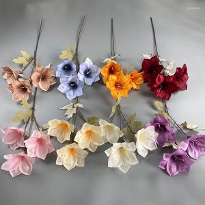 Flores decorativas 3 cabeças de plástico artificial folhas falsas plantas festa de casamento arranjos florais dia dos namorados buquê presente decoração