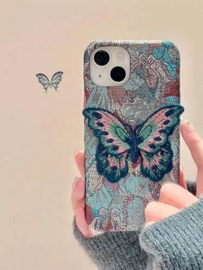 ヴィンテージの高度な感覚刺繍蝶iphone15携帯電話ケースニッチクリエイティブアップル14promax女性新しい13proデザインセンス11アンチフォール12