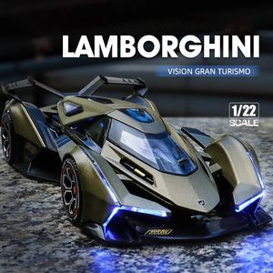1 22 Lambos Vision Gran Turismo V12 GT Model Diecast Sound Super Racing Podnoszenie koła samochodowego dla dzieci Prezenty 231228
