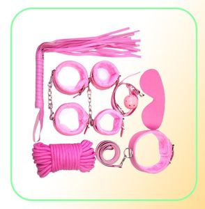 Couro Bondage Restraint Fetiche Chicote Corda Venda Algemas De Pulso Colarinho Boca Gag Bondages kit 7 PcsSet produtos adultos brinquedos sexuais4105283