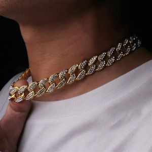 Catene ghiacciate Strass scintillanti Finitura dorata Collana a catena a maglia cubana Miami Collane hip hop da uomo Gioielli regalo298w