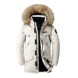 Cappotto da uomo in piumino d'anatra bianco addensato Capispalla invernale di media lunghezza con collo in pelliccia staccabile per un look alla moda 231228