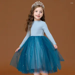 Vestidos de menina brilhantes lantejoulas tule meninas algodão malha vestido de primavera para crianças em camadas traje de princesa crianças festa moda malha