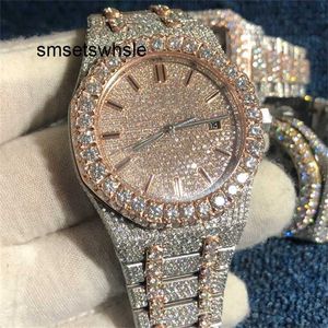 Automatic Mechanical Watch Top Silver Rose stones New Gold Version TEST Moissanite Mens diamond quality Mechanical movement