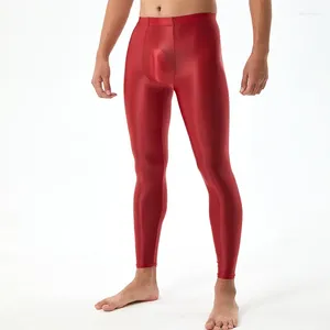 Männer Hosen Männer Glänzende Dünne Leggings Solide Elactic Satin Yoga Männlich Hohe Taille Atmungsaktive Laufen Fitness Sport Dünne Lange Hosen