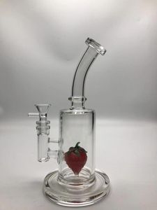 9Inch Bong Glass Hookah Strawberries Percolator 14mm Joint With Bowl