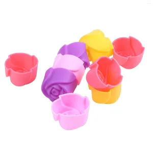 Strumenti di cottura 10x Stampo per muffin in silicone con rose, tazza per biscotti, stampo per gelatina al cioccolato