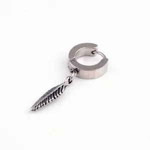 Stud Earrings Korean Trendy Simple Titanium Steel Round And Feather Pendant For Women Man Punk Style Accessory Jewelry