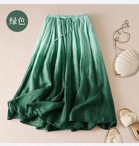 Kjolar japan stil mori flicka gradient bomullslinne hög midja a-line kjol kvinnor