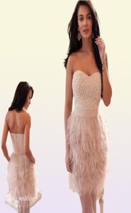 Ostrich Feather Prom Dress Vacker rosa Sweetheart Pärledkvinnor Bär specialtillfälle Kväll Party Gown7397347