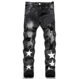 Amirriis-Hosen, Herren-Designerjeans, Herrenjeans, Street Brand-Stickerei, schwarze Passform, schmale lila Jeans für Herren mit Sternen, Designer-Jeans mit hohem Riss, Herren-Designer, c1