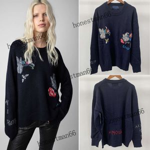 Zadig Voltaire tröja 24SS Flower Letter Brodery 100% Cashmere Knitwear New Zadig Tops Women Designer Fashion Sweaters Classic Pullover Jumper