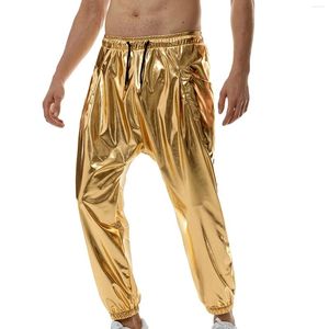 Men's Pants Metallic Joggers Shiny Drawstring Elastic Waist Solid Color Athletic Workout Sweatpants