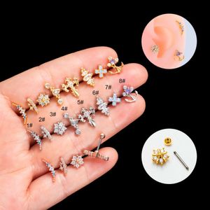 Kirurgiskt rostfritt stål örhänge skivstång kubik zirkoniumhelix boll studs örhängen örhängen 0,8 dubbel skruvörhängen blomma hjärtbrosk piercing kropp smycken