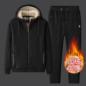 Winter Trainingsanzug Männer Dicke Fleece Zipper Trainingsanzüge Herren Casual Hoodies Hosen Track Anzug Männlichen 2 Stück Sport Mann Kleidung 231229