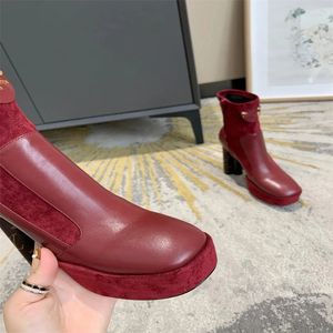 Stivali da donna firmati da donna con testa tonda abbinati a colori casual alla moda, stivali da cowboy in pelle scamosciata antiscivolo, taglia 35-42