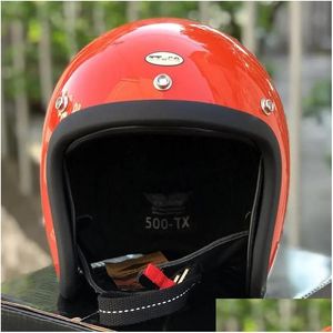 Motosiklet Kaskları Açık Yüz Retro Kask Co Casco Moto Japon 500TX CAFE RACER Vintage Motosiklet Fiberglas Hafif Drop Deliv Dhjkq