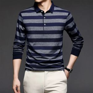 Polo pullover da uomo primaverile e autunnale regolabile con bottoni a contrasto maglietta a maniche lunghe fondo moda casual top formali 231228