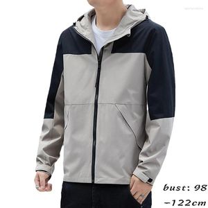 Jaquetas masculinas de alta qualidade jaqueta com capuz para homens tamanho grande retalhos zíper primavera outono 2024 causal outerwear roupas - preto cinza cáqui