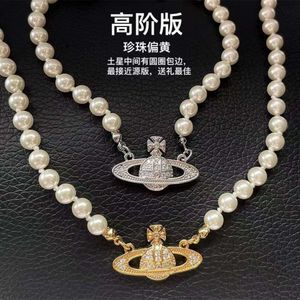 Viviennely Westwoodly Saturn pearl necklace collarbone chain Nana punk temperament neck chain