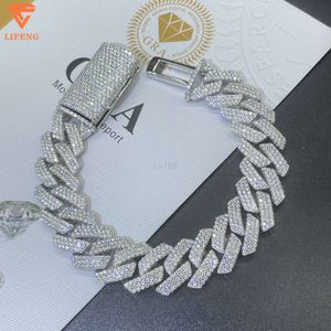 Sıcak Satış Miami Hip Hop Bilezik 14mm Ice Out 925 STERLING Gümüş Küba Bağlantı Zinciri Bilezik Moissanit Elmas Takı