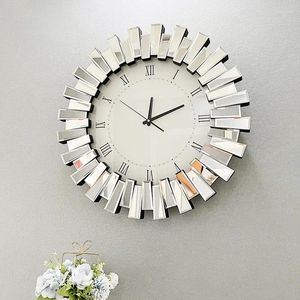 Wall Clocks Luxury Crystal Clock Modern Design Big Size Large Nordic Machine Mirrors Glass Living Room Decoration