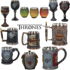 Stalowa żywica żywica tron ​​kubki Pieśń lodu i ognia Viking Beer Mub 3D Rzeźbia kawa Pucharki Tankard Wine Goblet Drinkware 231228