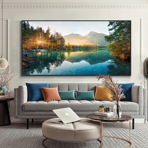 Skandinaviska naturlandskap Canvas Målning Mountain Lake Sunset Wall Art Poster och tryck Nordisk bild Modern Heminredning 231228