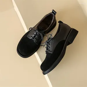 Dress Shoes 2024 Spring Cow Suede Women Round Toe Short Plush Pumps For Black Ladies Deep Mouth Loafers