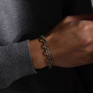 Pulseiras básicas de corrente Belcher de 6,5 mm para homens, à prova d'água 14K ouro branco quadrado geométrico links pulseira presente, pulseira