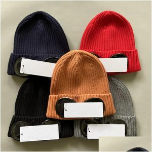 Beanie/Skull Caps Winter Hat Two Goggle Beanie Caps Män Kvinnor Designer Wool Sticked Glasögon Cap Outdoor Sports Hatts Unie Beanies Drop Dhpbi