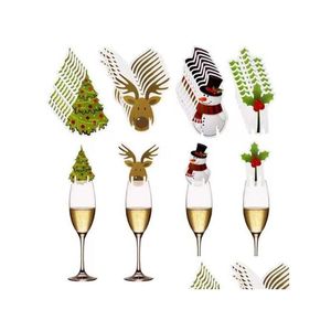 Juldekorationer 10st/set cupkort för hem 2023 Santa Hat Wine Glass Decor Ornament Navidad Noel År 2024 Drop Delivery Gar Dhhzq