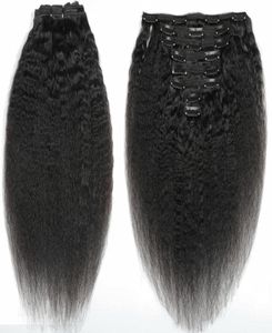 afro kinky straight hair unprocessed clip in hair extensions 120 gram Mongolian human Hair African American remy natural black clips9039461