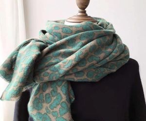 Leopardtryck Pashmina Scarf Cashmere Filt sjalar Vintage avokado grönt förtjockad varma kvinnor vinter wrap damer mode2378633