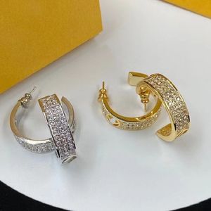 Kadınlar için Küpe Tasarımcısı 925 STERLING Gümüş Rhinestone Hoop Saplama Moda Mektup Hediye Kutusu Kadın Parti Düğünleri Takı