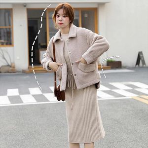 Women's Jackets Women Faux Leather Lambs Wool Coat Female 2023 Korean Fashion Turn-down Collar Short Autumn Winter Outerwear