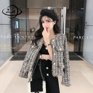 S-L Womens Woolen Coats Spring Autumn Female Blends Jackor O-Neck Slim Plaid Single Breasted Ladies Outterwear Top Clothes Hy64 231229