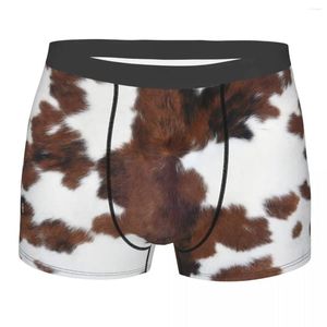 Mutande Boxer in pelle di animale da fattoria marrone maculato personalizzato Pantaloncini da uomo In pelle di vacchetta Texture Slip Intimo Moda
