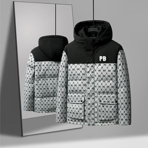 Winter Down Jacket 남자의 짧은 트렌디 브랜드 색상 차단 스탠드 업 칼라 재킷 남자 풀 프린트 격자 무늬 두꺼운 따뜻한 의류