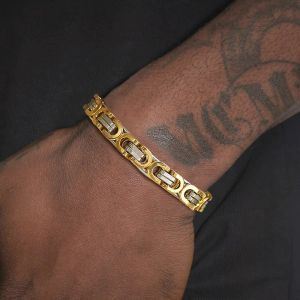 Braccialetti bizantini piatti da uomo, braccialetto impermeabile con maglie a catena in oro 14K, regali di Natale per papà, padre, fidanzato