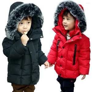 Casaco para baixo do bebê meninos meninas jaqueta da criança crianças inverno quente puffer algodão com capuz de pele snowsuits crianças grosso outerwear